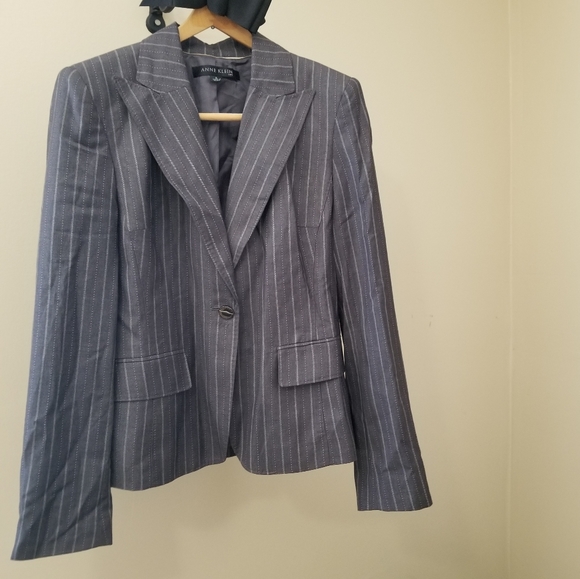 Anne Klein Suit Pewter Gray Pinstripe Suit Blazer - Picture 5 of 9